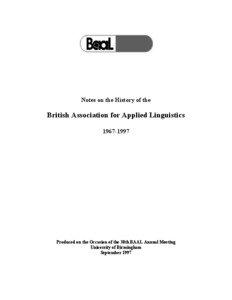 Notes on the History of the  British Association for Applied Linguistics