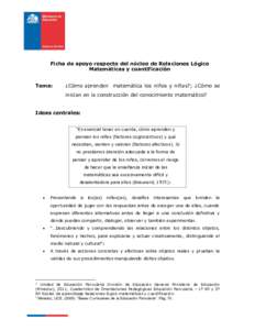 Ficha de apoyo respecto del núcleo de Relaciones Lógico Matemáticas y cuantificación Tema: ¿Cómo aprenden matemática los niños y niñas?; ¿Cómo se inician en la construcción del conocimiento matemático?