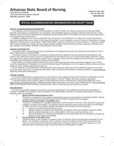Arkansas State Board of Nursing University Tower Building 1123 South University Avenue, Suite 800 Little Rock, Arkansas 72204