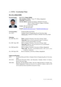 (1) 履歴書 (Curriculum Vitae) Dr. S. M. A. Hakim Siddiki Personal Details: Current position: Nov. 2012-: