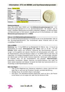 Information: XTC mit MDMA und Synthesenebenprodukt Datum: Februar 2015 Name Gewicht Durchmesser Dicke
