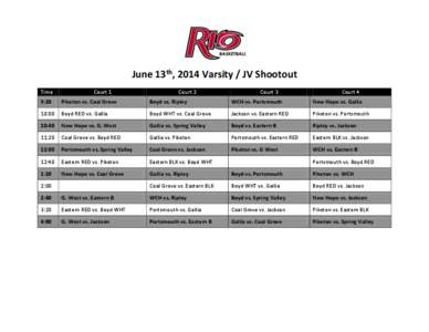 June 13th, 2014 Varsity / JV Shootout Time Court 1  Court 2