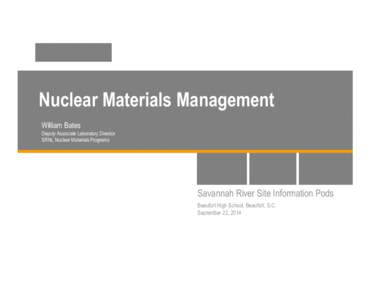Nuclear Materials Management William Bates Deputy Associate Laboratory Director SRNL Nuclear Materials Programs  Savannah River Site Information Pods