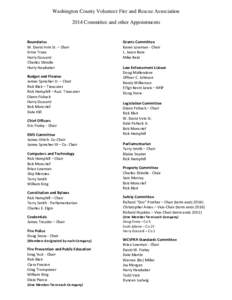 Washington County Volunteer Fire and Rescue Association 2014 Committee and other Appointments Boundaries W. David Irvin Sr. – Chair Ernie Truax