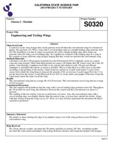 CALIFORNIA STATE SCIENCE FAIR 2014 PROJECT SUMMARY Name(s)  Omena C. Mushale