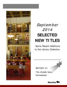 Septem ber 2014 SELECTED NEW TITLES Some Recent Additions to the Library Collection