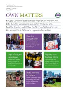 Newsletter of the Older Women’s Network NSW. Volume 11 Number 7. August[removed]OWN MATTERS