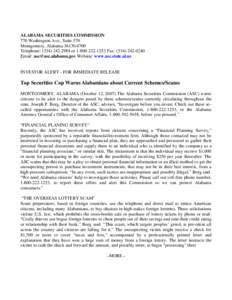 ALABAMA SECURITIES COMMISSION 770 Washington Ave., Suite 570 Montgomery, Alabama[removed]Telephone: ([removed]or[removed]Fax: ([removed]Email: [removed] Website: www.asc.state.al.us