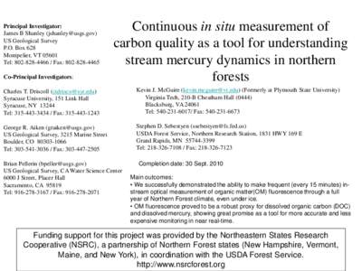 Principal Investigator: James B Shanley ([removed]) US Geological Survey P.O. Box 628 Montpelier, VT[removed]Tel: [removed]Fax: [removed]