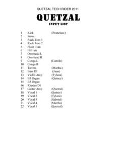 QUETZAL TECH RIDER[removed]QUETZAL INPUT LIST  1