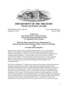 DEPARTMENT OF THE TREASURY OFFICE OF PUBLIC AFFAIRS EMBARGOED UNTIL 10:00 AM September 30, 2004  Contact: Molly Millerwise