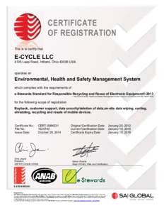 Key management / Public key certificate / Certification / E-Stewards / Electronic waste