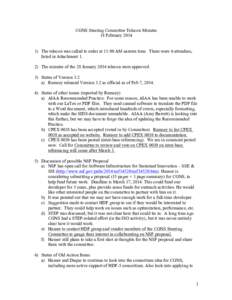 CGNS Steering Committee Telecon Minutes 18 February[removed]The telecon was called to order at 11:00 AM eastern time. There were 6 attendees, listed in Attachment[removed]The minutes of the 28 January 2014 telecon were app