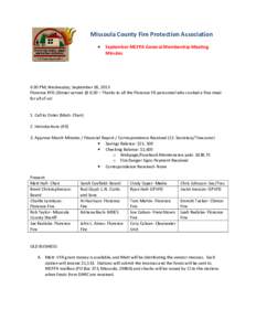 Missoula County Fire Protection Association • September MCFPA General Membership Meeting Minutes