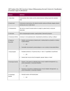 1997 Update of the 1982 American College of Rheumatology Revised Criteria for Classification of Systemic Lupus Erythematosus Criterion Definition