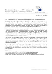 Presseaussendung – ÖVP stimmt für Verschärfung der EU-Geldwäsche-Richtlinie MEP Dr. Hubert PIRKER Straßburg, 11. März 2014