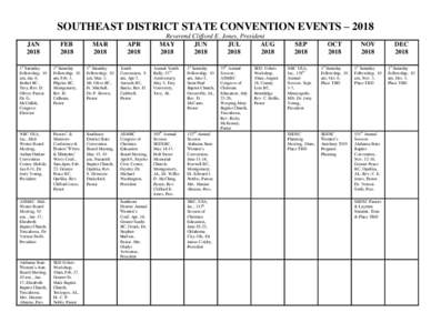 SOUTHEAST DISTRICT STATE CONVENTION EVENTS – 2018 Reverend Clifford E. Jones, President MAY JUN JUL AUG