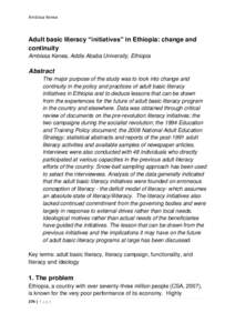 Ambissa Kenea  Adult basic literacy “initiatives” in Ethiopia: change and continuity Ambissa Kenea, Addis Ababa University, Ethiopia