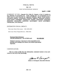 FISCAL NOTE SB 16 FIRST EXTRAORDINARY SESSION April 1, 1999 SUMMARY OF BILL: Repeals TCA, Title 67, Chapter 4, Part 17 relative to