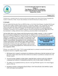 U.S. ENVIRONMENTAL PROTECTION AGENCY, REGION 4, FACT SHEET ON THE RECORD OF DECISION, CABOT CARBON/KOPPERS SUPERFUND SITE, GAINESVILLE, ALACHUA COUNTY, FLORIDA.