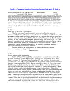 Southern Campaign American Revolution Pension Statements & Rosters Pension application of David Jones W10150 Transcribed by Will Graves Rebecca Jones