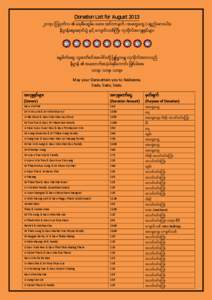 Donation List for August 2013 ၂ဝ၁၃၊ လ  ၊ ၊