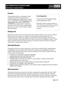 MSI Prevention Guidance Sheet - Risk Factor: Contact Stress