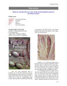 Fungal Diversity  Book reviews Books for consideration to review in this section should be posted to the Editor-in-chief. Rating system