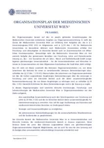 1  ORGANISATIONSPLAN DER MEDIZINISCHEN UNIVERSITÄT WIEN1 PRÄAMBEL Der Organisationsplan basiert auf den im jeweils geltenden Entwicklungsplan der