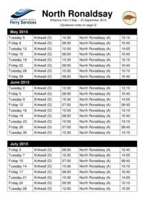 North Ronaldsay Ferry Timetable - Summer 2015