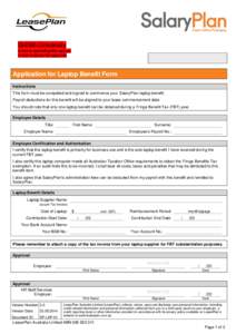 Griffith University Email to  In first instance for approval Application for Laptop Benefit Form Instructions