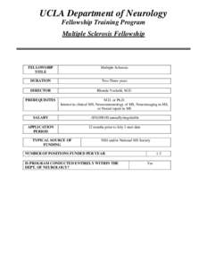 UCLA Department of Neurology Fellowship Training Program Multiple Sclerosis Fellowship FELLOWSHIP TITLE