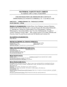 PRODUCT SAFETY DATA SHEET