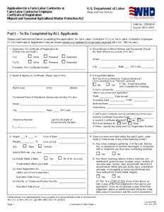 Application for a Farm Labor Contractor or Farm Labor Contractor Employee Certificate of Registration Migrant and Seasonal Agricultural Worker Protection Act  U.S. Department of Labor