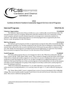 2014 Cardston & District Family & Community Support Services List of Programs Internal Programs  $44,936.36