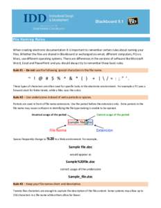 File Naming Rules When creating electronic documentation it is important to remember certain rules about naming your files. Whether the files are shared in Blackboard or exchanged via email, different computers, PCs vs. 