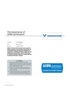 The Importance of AHRI Certification Order No.	  vces-ahri-eb-1