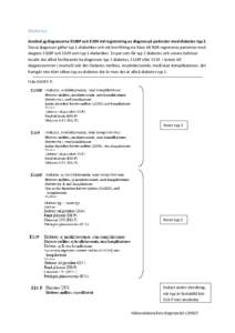 Diabetes Använd ej diagnoserna E108P och E109 vid registrering av diagnos på patienter med diabetes typ 2. Dessa diagnoser gäller typ 1-diabetiker och vid överföring via Rave till NDR registreras patienter med diagn