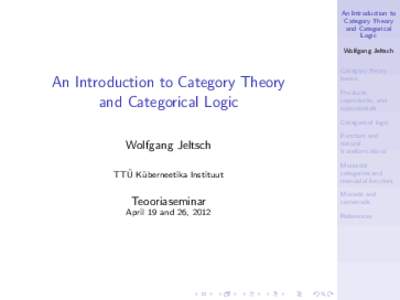 An Introduction to Category Theory and Categorical Logic Wolfgang Jeltsch