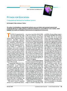 EDUCATION Editor: David Winch,  PYTHON FOR EDUCATION Computational Methods for Nonlinear Systems By Christopher R. Myers and James P. Sethna