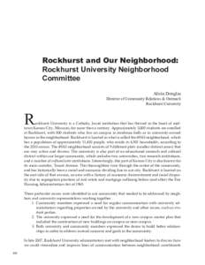 Rockhurst and Our Neighborhood: Rockhurst University Neighborhood Committee Alicia Douglas  R