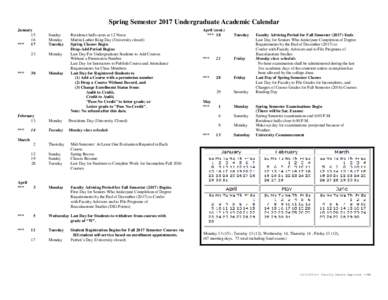 Undergraduate Academic Calendar