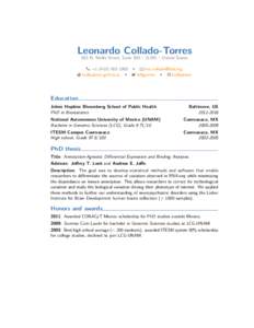 Leonardo Collado-Torres 855 N. Wolfe Street, Suite 300 – 21205 – United States Ó + • Q  • 7 fellgernon •  lcolladotor   lcolladotor.github.io