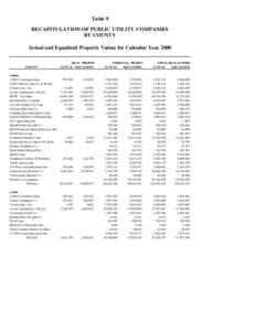 Table 9 RECAPITULATION OF PUBLIC UTILITY COMPANIES BY COUNTY Actual and Equalized Property Values for Calendar Year[removed]COUNTY