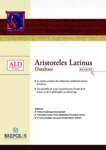 Aristoteles Latinus Database EN LIGNE  ❱	 Le corpus complet des traductions médiévales latines