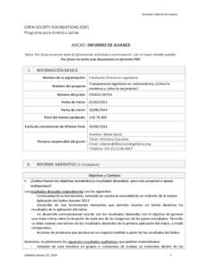 Formato: Informe de avance  OPEN SOCIETY FOUNDATIONS (OSF) Programa para América Latina  ANEXO: INFORME DE AVANCE