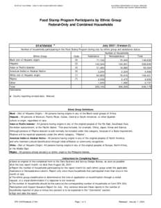 CALIFORNIA DEPARTMENT OF SOCIAL SERVICES DATA SYSTEMS AND SURVEY DESIGN BUREAU STATE OF CALIFORNIA - HEALTH AND HUMAN SERVICES AGENCY  Food Stamp Program Participants by Ethnic Group