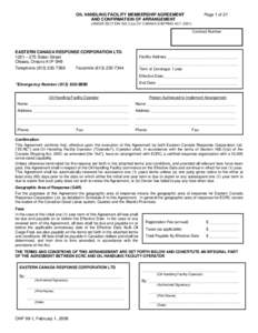OIL HANDLING FACILITY MEMBERSHIP AGREEMENT AND CONFIRMATION OF ARRANGEMENT Page 1 of 21  (UNDER SECTIONa) OF CANADA SHIPPING ACT, 2001)