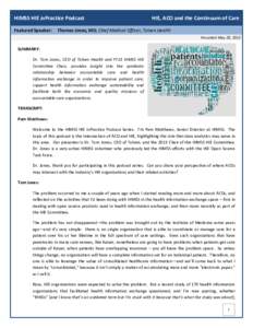 HIMSS HIE inPractice Podcast Featured Speaker: HIE, ACO and the Continuum of Care  Thomas Jones, MD, Chief Medical Officer, Tolven Health