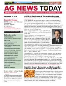 AG NEWS TODAY ISU Extension and Outreach information and resources for north central Iowa December 5, 2014  Franklin County